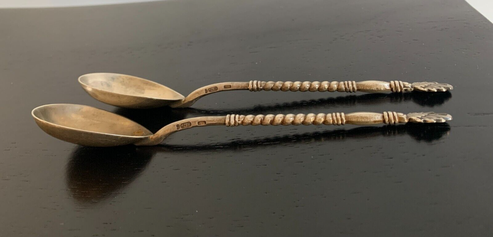 Solid Silver 875 USSR Soviet Ukraine 2 Tea Spoons 5.8" Vintage 43 gr