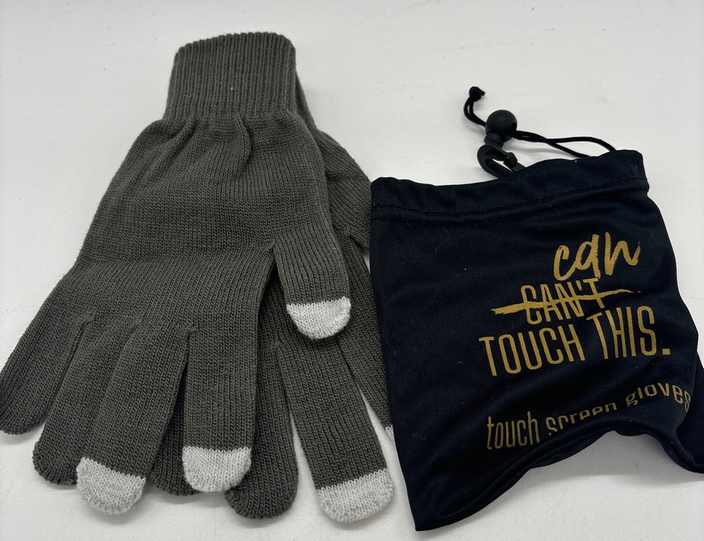 Women’s Touch Screen Gloves Gray With White Tips W/pouch New