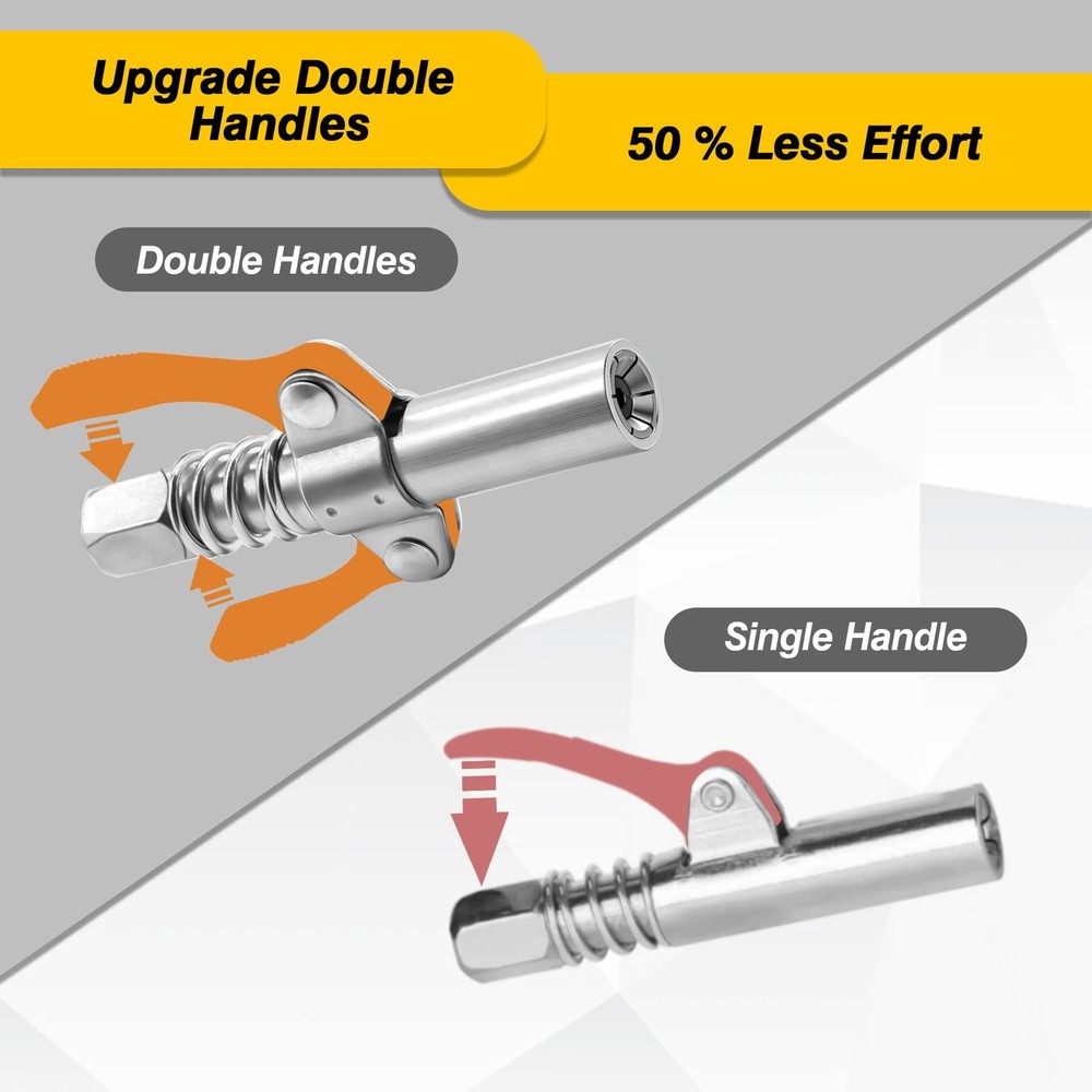 Grease Gun Coupler Double Handle Quick Lock Release Grease Tips Ends Couplers...
