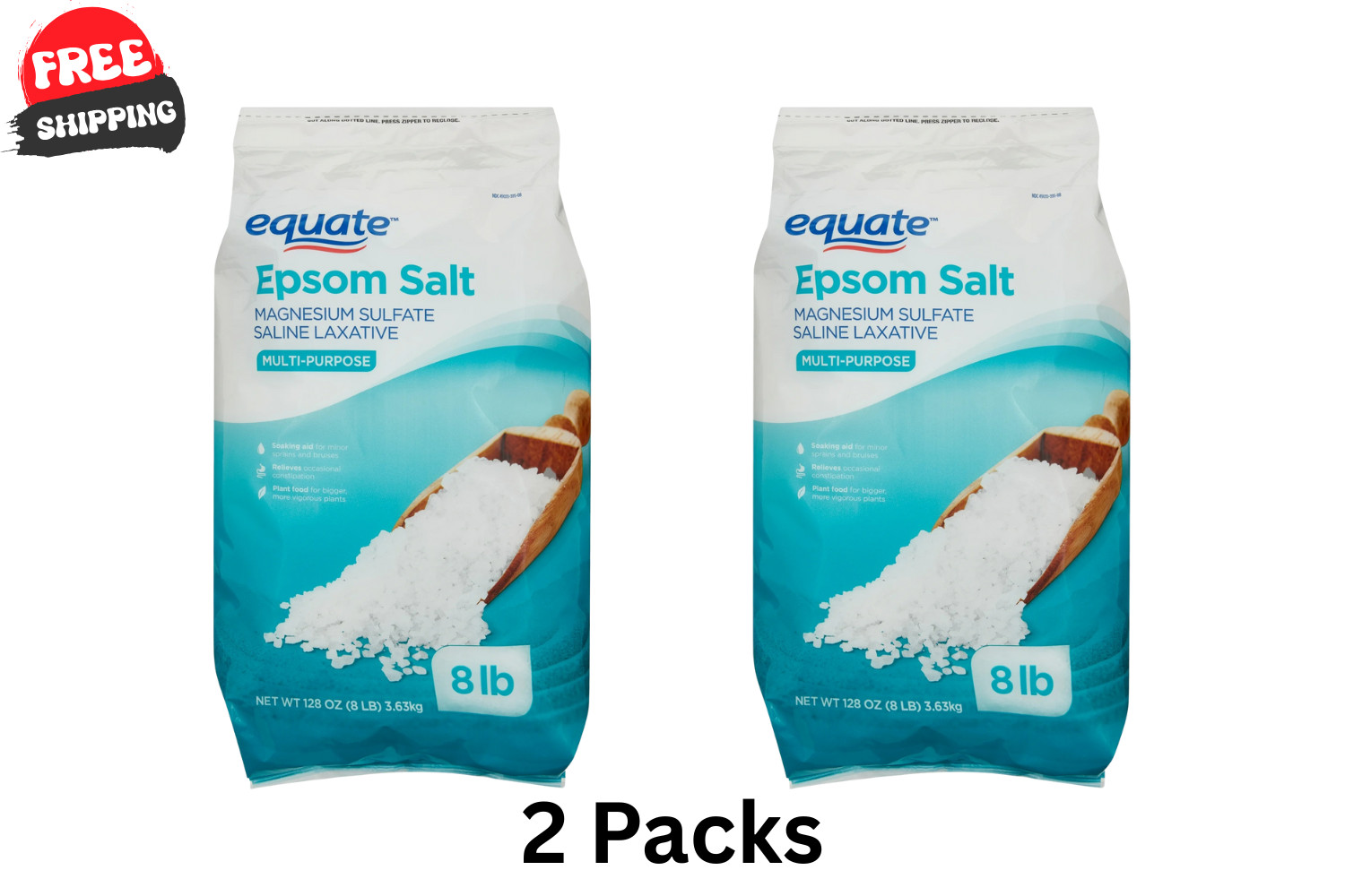 Equate Epsom Salt, Magnesium Sulfate, 128 oz (8lb), Unscented - ( PACK OF 2 )