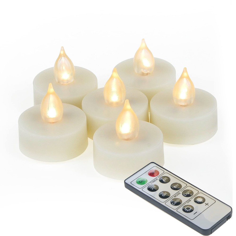 6 Pack Flickering Battery Operated Tea Light with Remote Small, Warm White