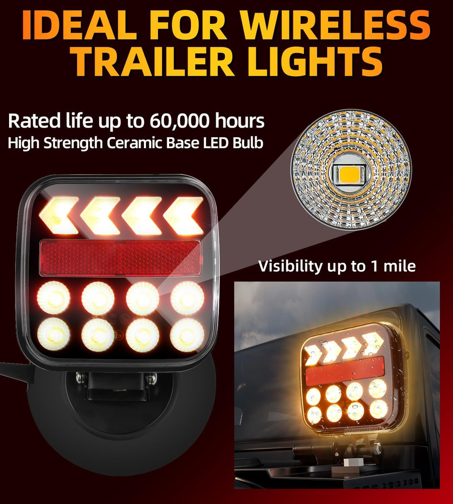 Magnetic Wireless Trailer Lights Kit with Strobe & Reverse Mode for Vehicles