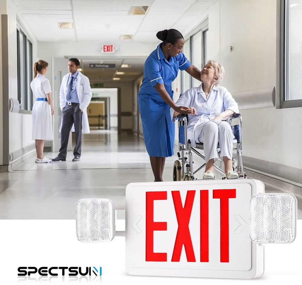 2 Packs UL List- Red Led Emergency Exit Light Battery Exit Sign Combo Lights.