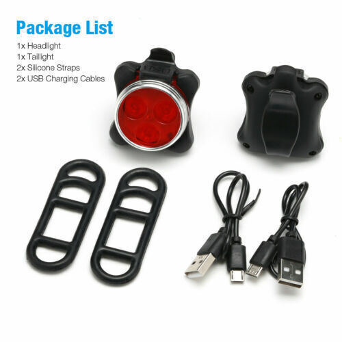 2xUSB Rechargeable LED Bike Lights Set Headlight Taillight Caution Bicycle Light