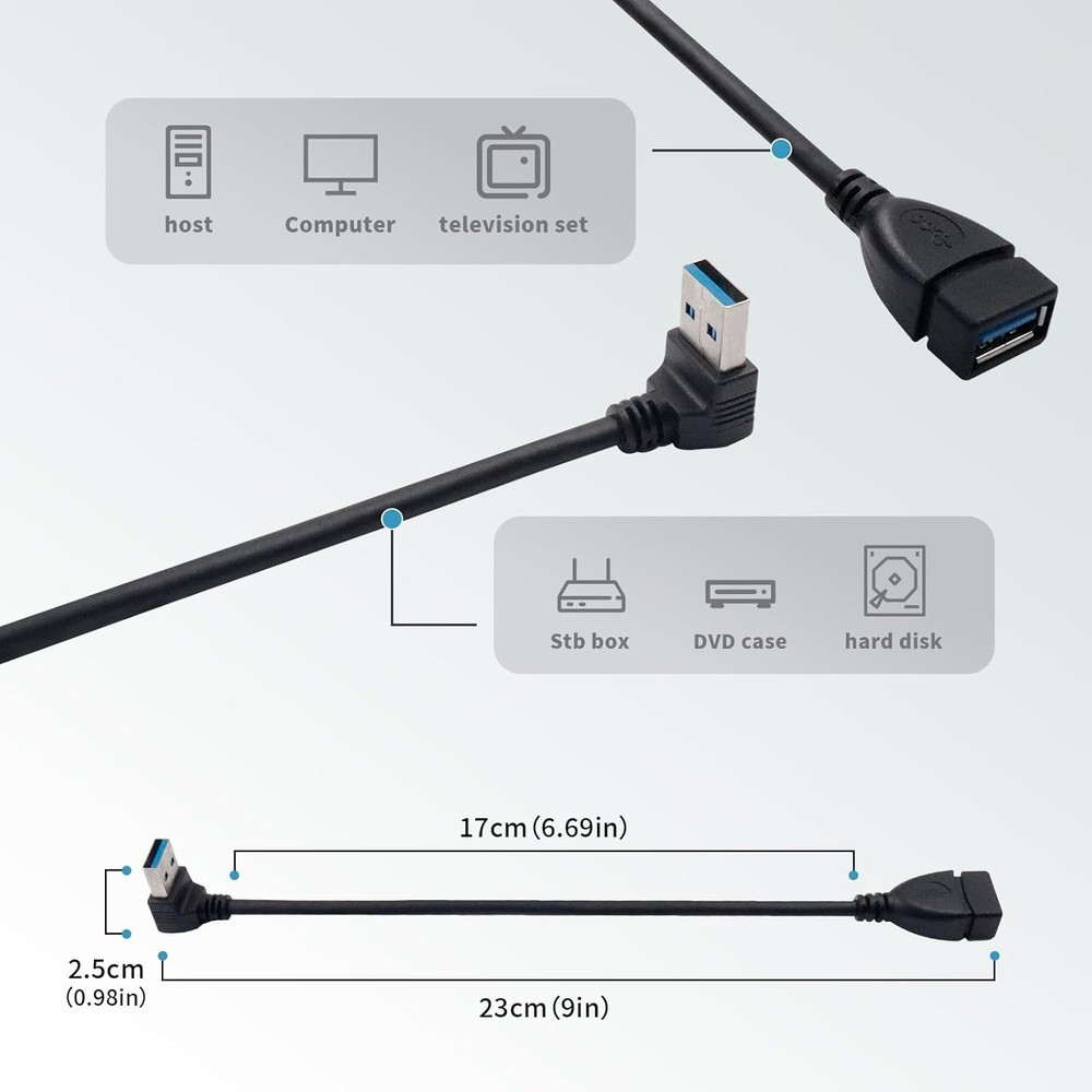 Antrader USB 3.0 Right Angle 90 Degree UP & Down Usb Cable Up +