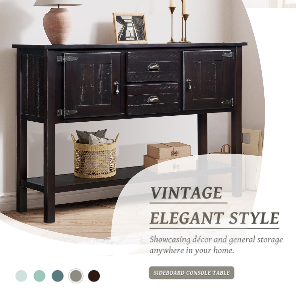 Solid Wood 48'' Sideboard Console Table - 2 Drawers/Cabinets, Shelf,Espresso