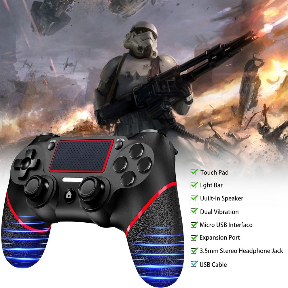 High-Performance Black Red Wireless PS4 Controller with Touchpad & Share Button