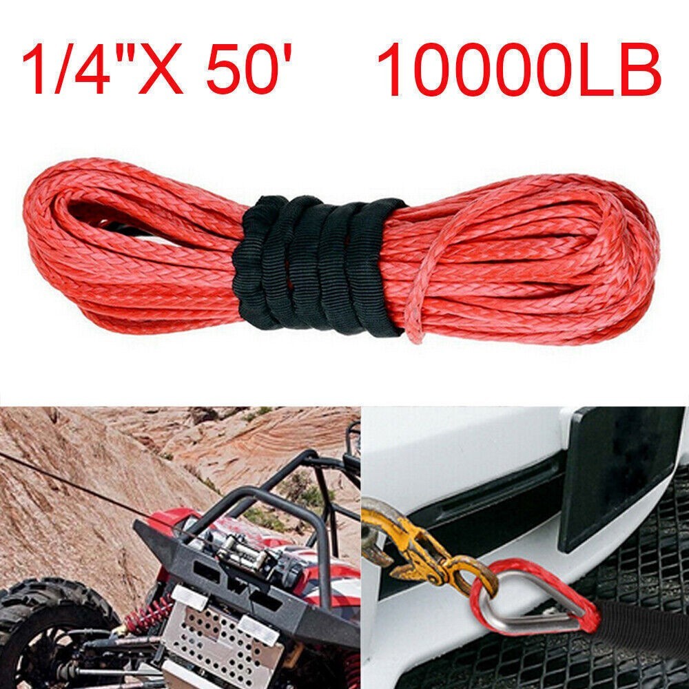 1/4"x50' 10000LBS Synthetic Winch Rope Line Recovery Cable ATV UTV 4WD 4x4 Red