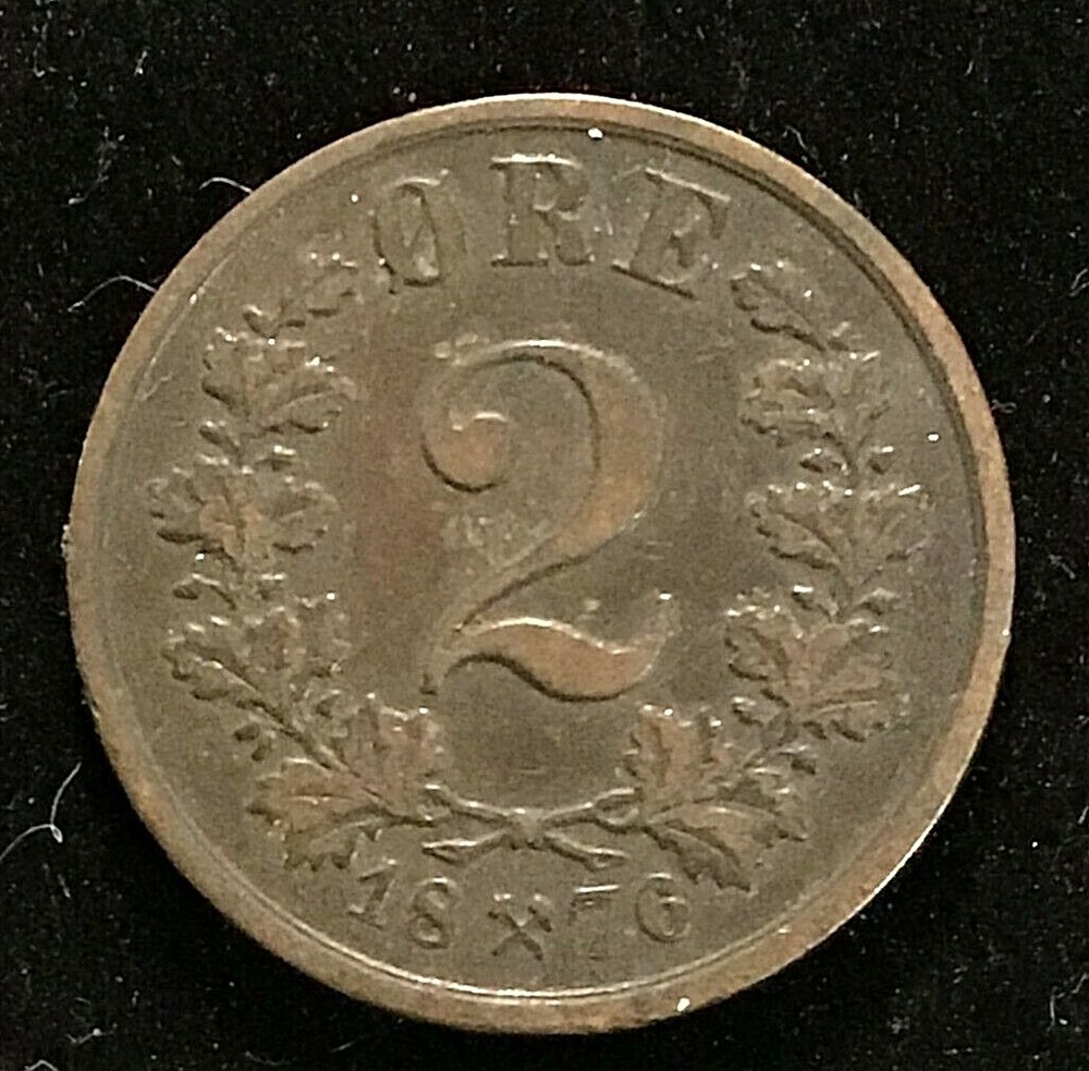 Norway 1876 TWO Ore Coin. EF