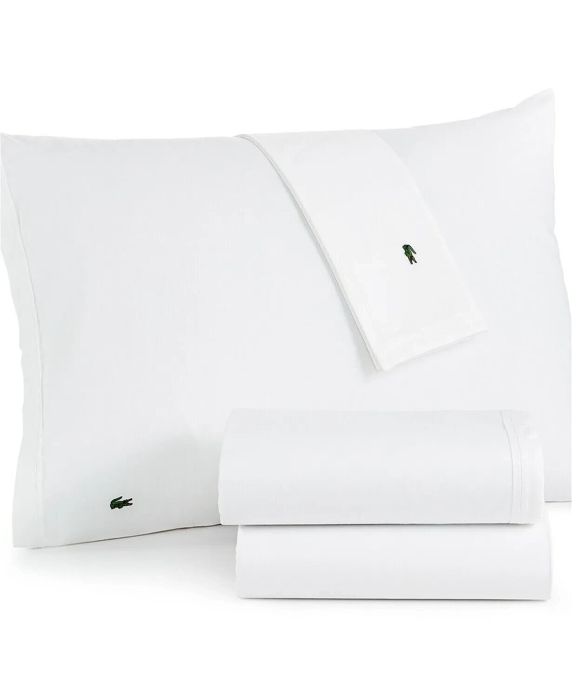 Lacoste Home Solid Cotton Percale 4-Pc Sheet Set, QUEEN COLOR WHITE.