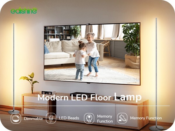 EDISHINE LED Corner Floor Lamp, Dimmable Light, Adjustable Height 3000K