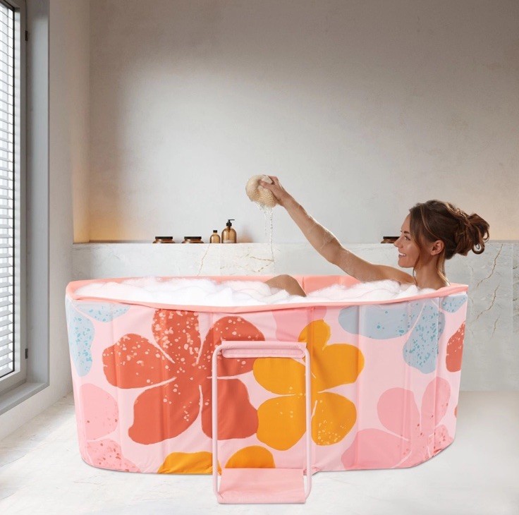 Pink Foldable Bathtub Portable Insulated Bathtub PVC Ice Bath Tub for Adult 1.2m