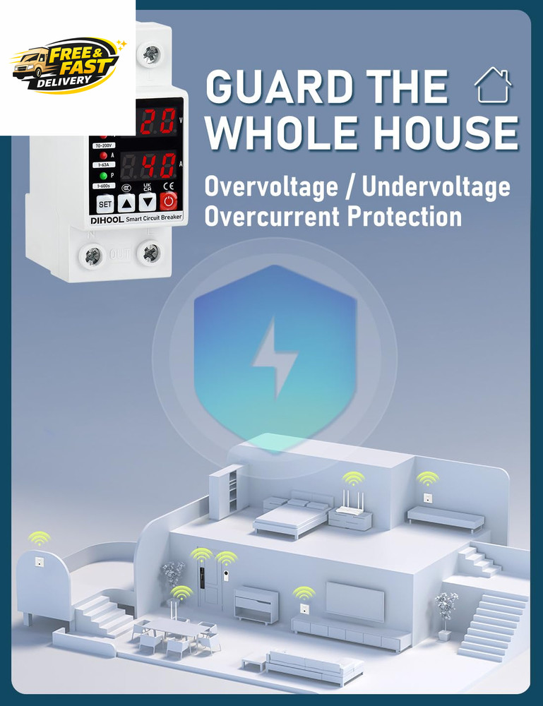 Adjustable Voltage Protector 110V 220V, Low/High Voltage Cutoff and Overcurrent
