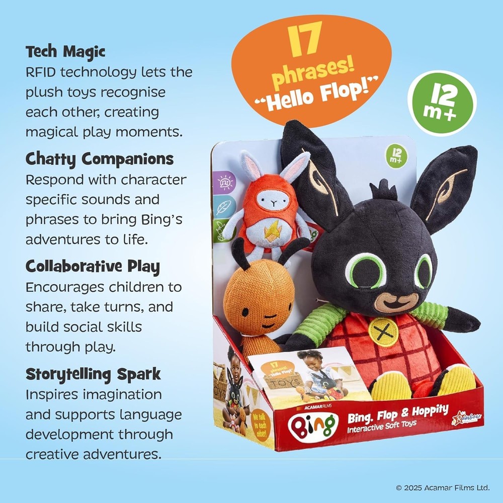 Rainbow Designs Bing, Flop & Hoppity Interactive Soft Plush Toy