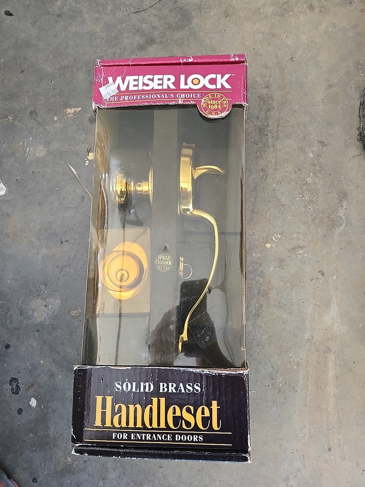1993 Weiser Lock Elements Series Augusta Entry Handle Set Solid Brass NEW