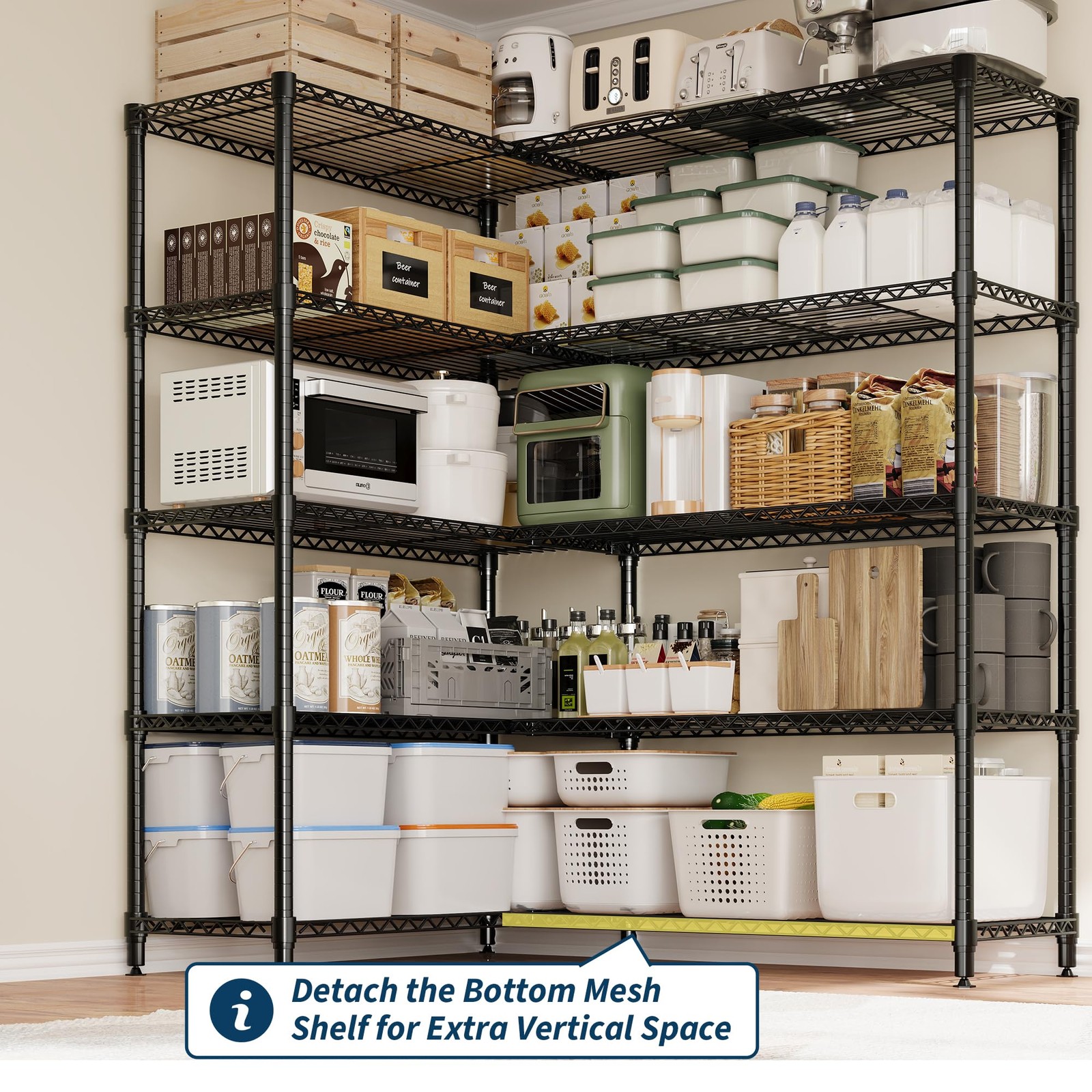 Heavy Duty 5-Tier Metal Wire Storage Rack Adjustable Industrial Shelving