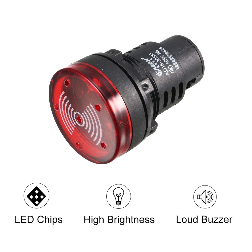 uxcell Red Indicator Light with Buzzer AC/DC 24V 28mm Panel Mount Flashing Al...