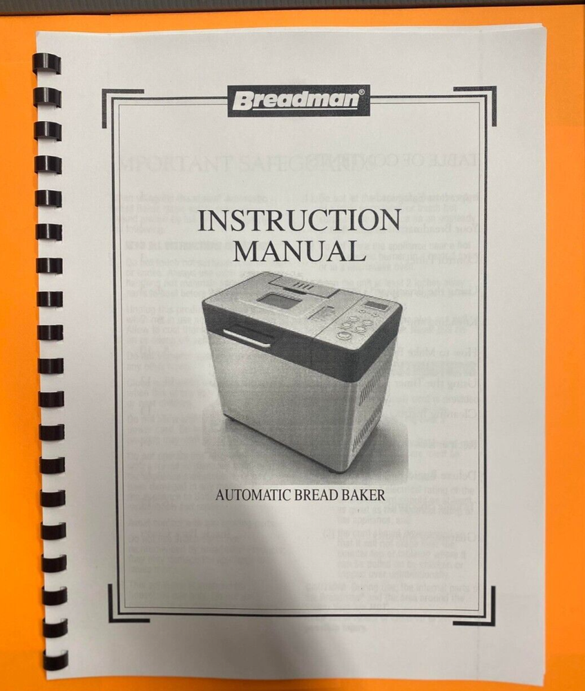 444 Automatic Bread Maker Instruction & Maintenance Manual Fits Breadman TR444