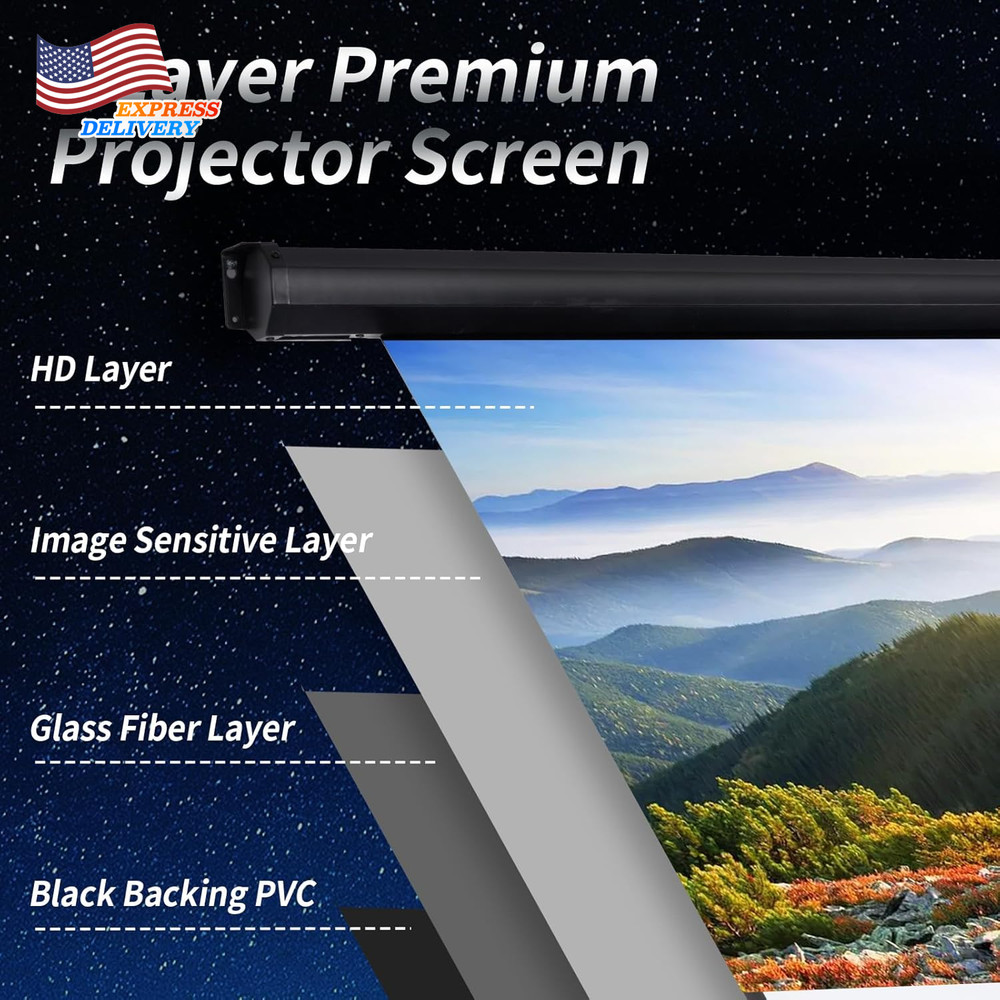 Projector Screen Motorized 4:3 HD Electric Rising Projector Screen Pull down NEW