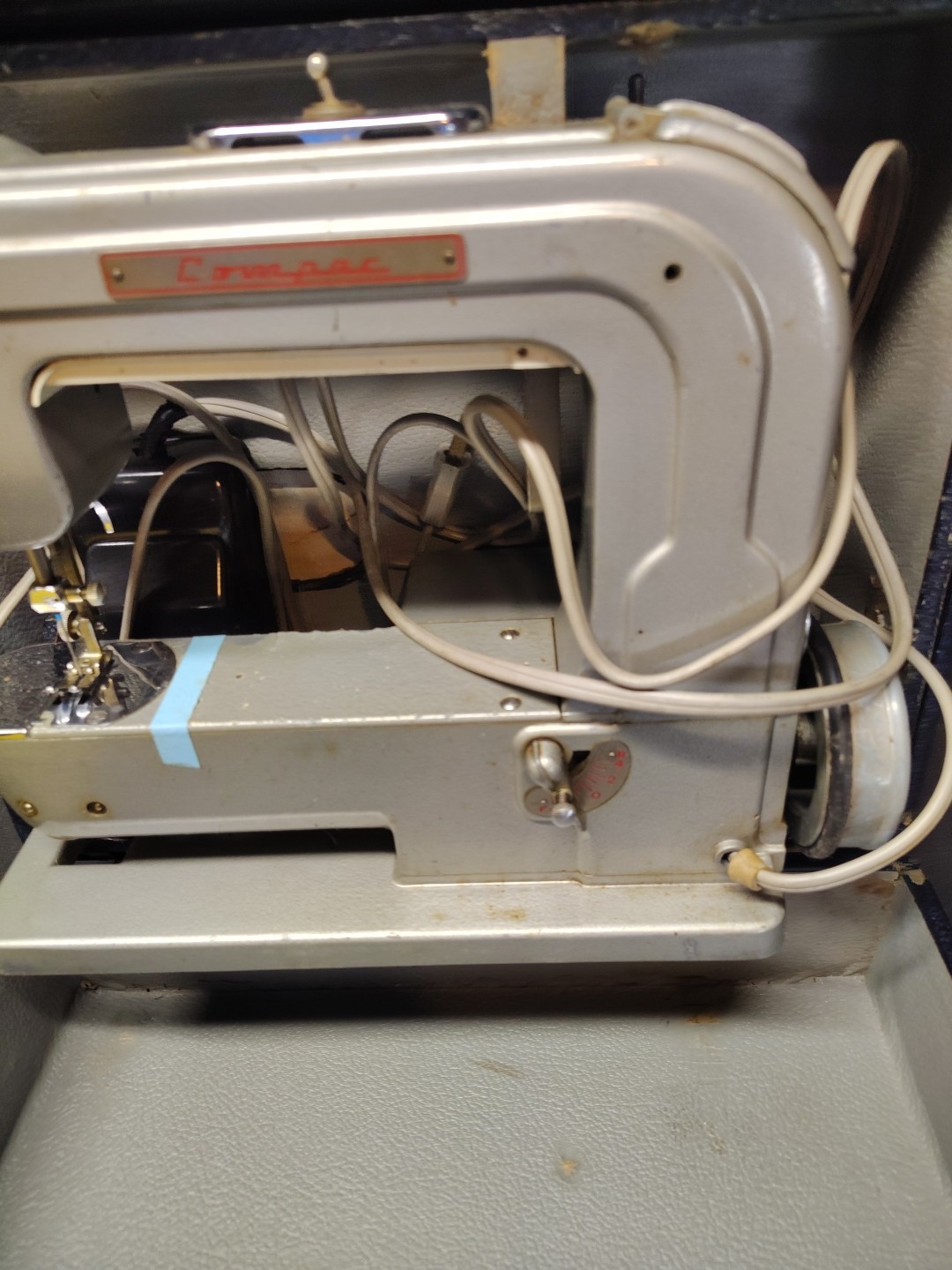 Vintage Portman Sewing Machine Compact Case Pedal Attachments