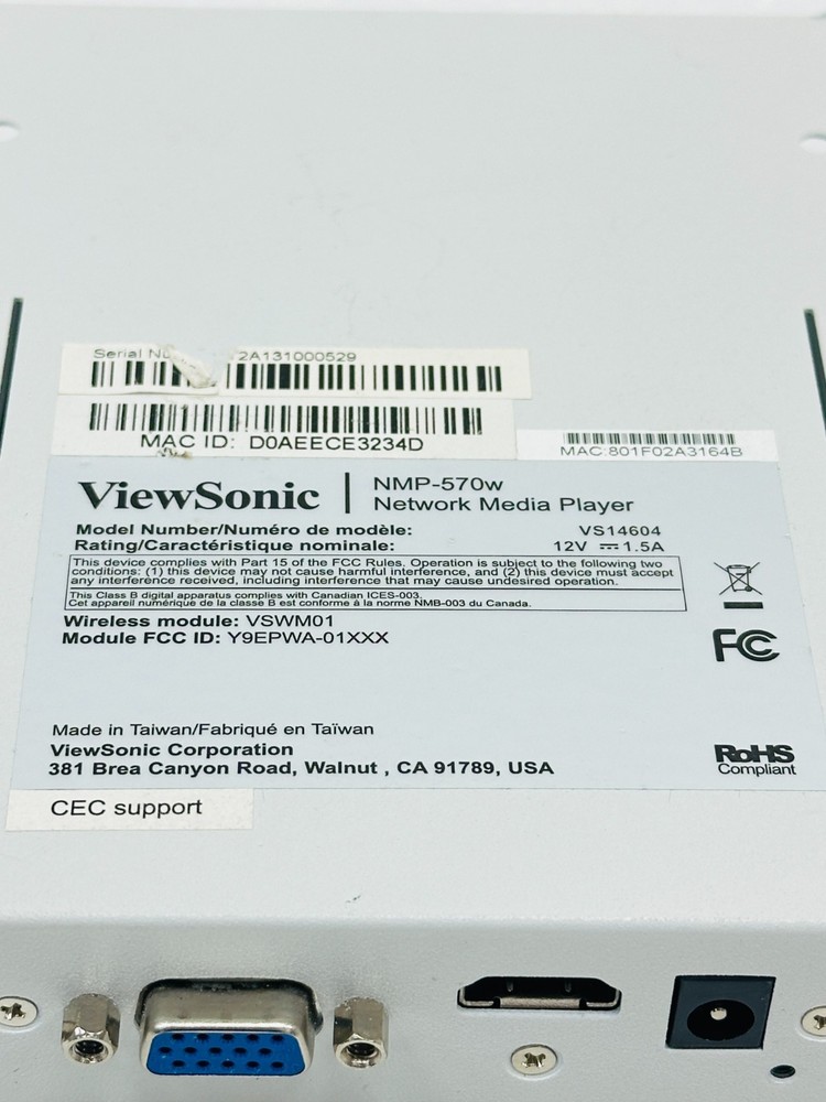ViewSonic NMP-570W Network Media Player / Processor Unit - FREE SHIPPING