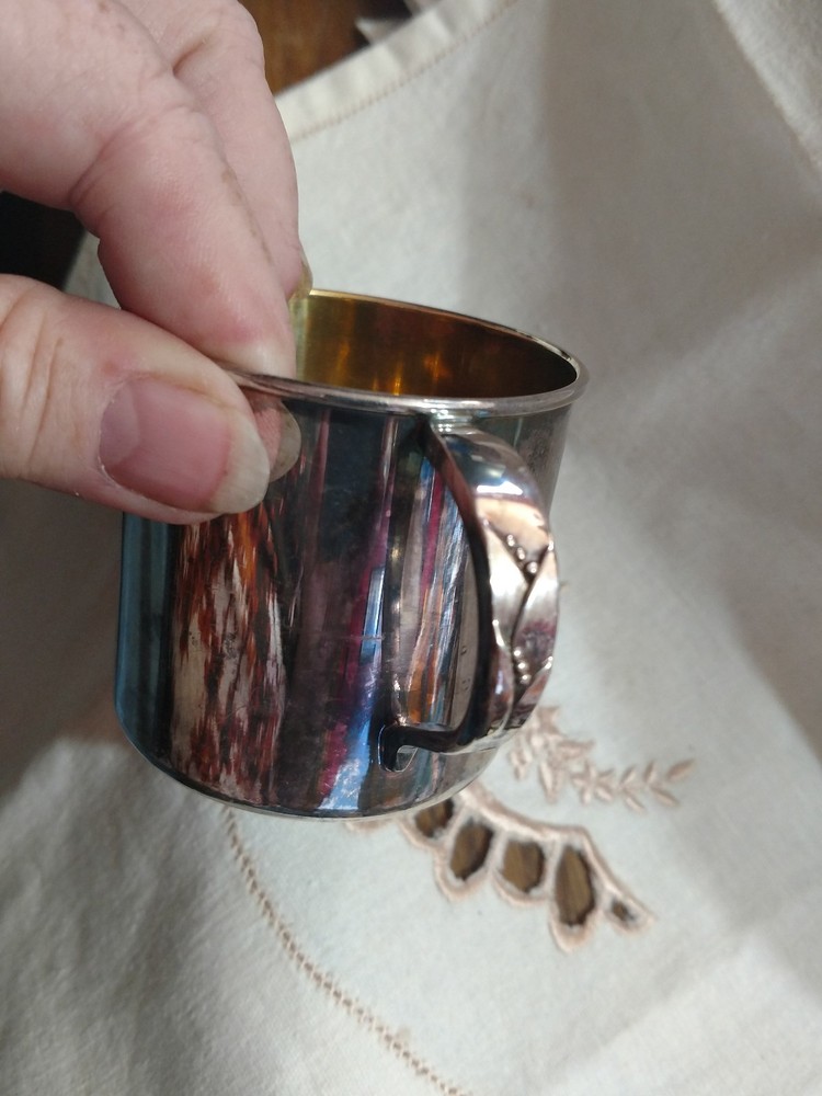 VTG Silverplate on Copper Baby Drinking Cup Community Interior Gold Wash Lily