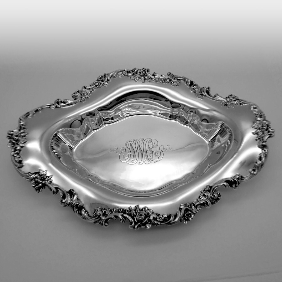 Rose Scroll Serving Tray Bowl Reed Barton Sterling Silver Mono NML