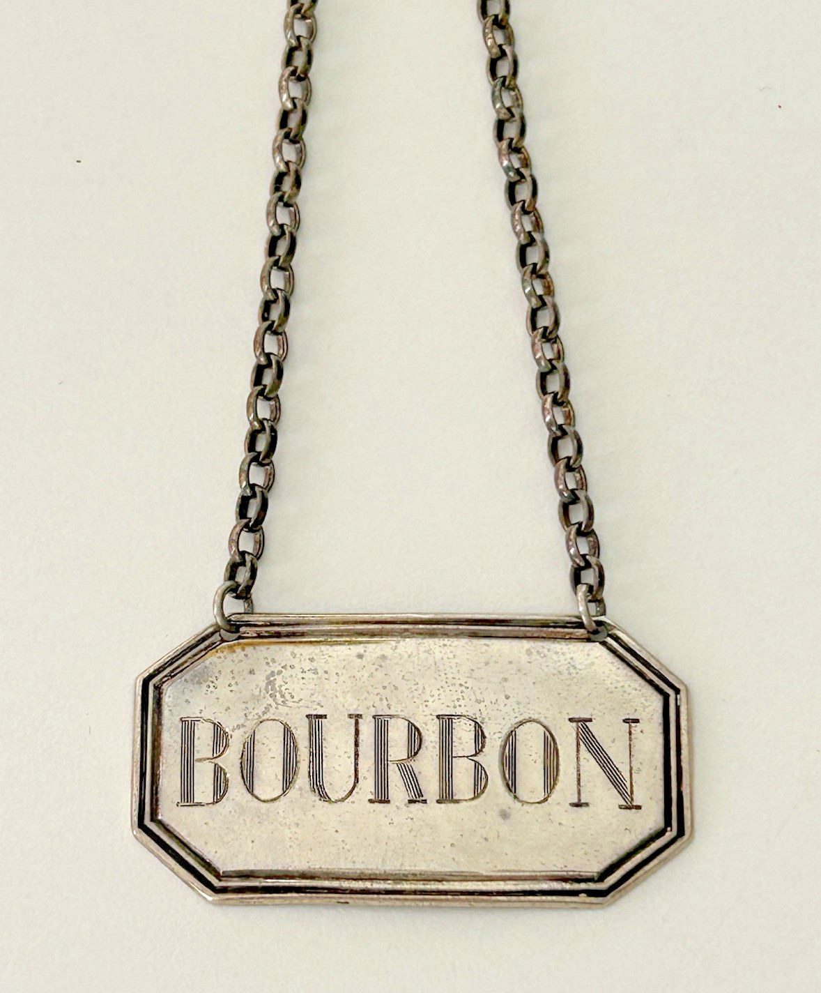 C.J. Vander English Sterling Silver Bourbon Decanter Label Bottle Hanging Tag