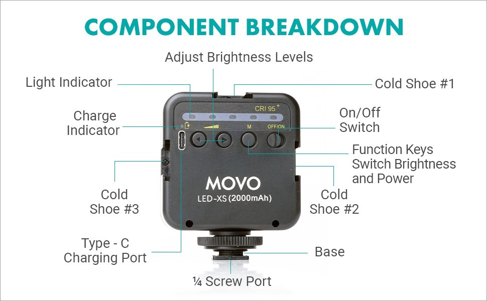 Movo MJ58 Portable Rechargeable Small LED Video Light with Soft Light Diffuser