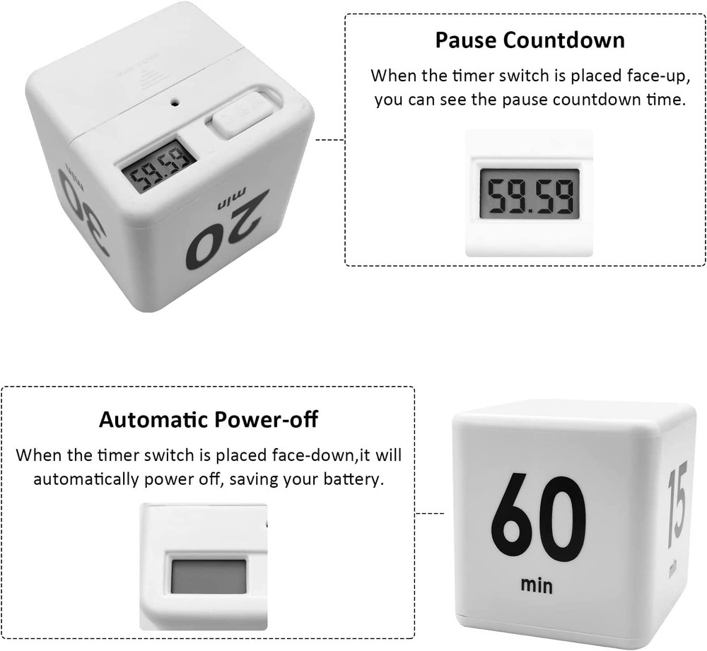 Cube Timer, Productivity Cube Flip Timer for Kitchen Studying Workout Classroom