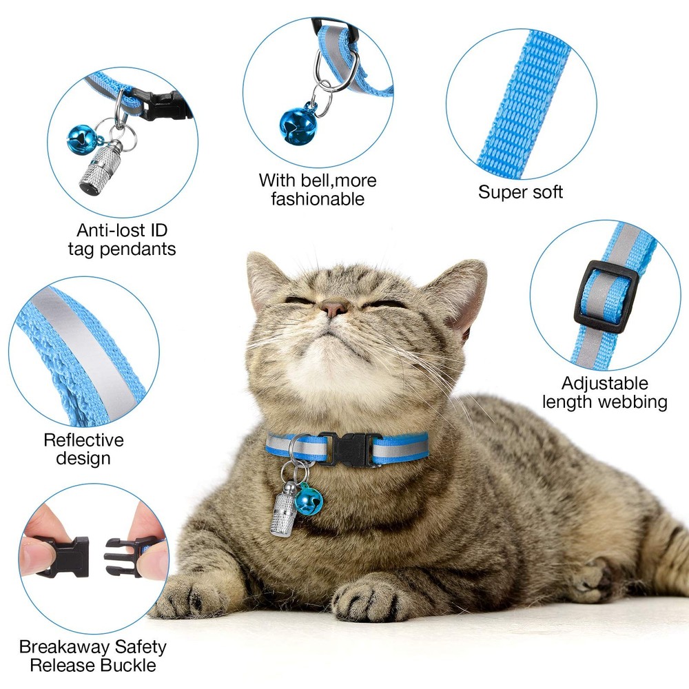 18 Piece Reflective Cat Collars with Bell Adjustable Durable Nylon Multicolor