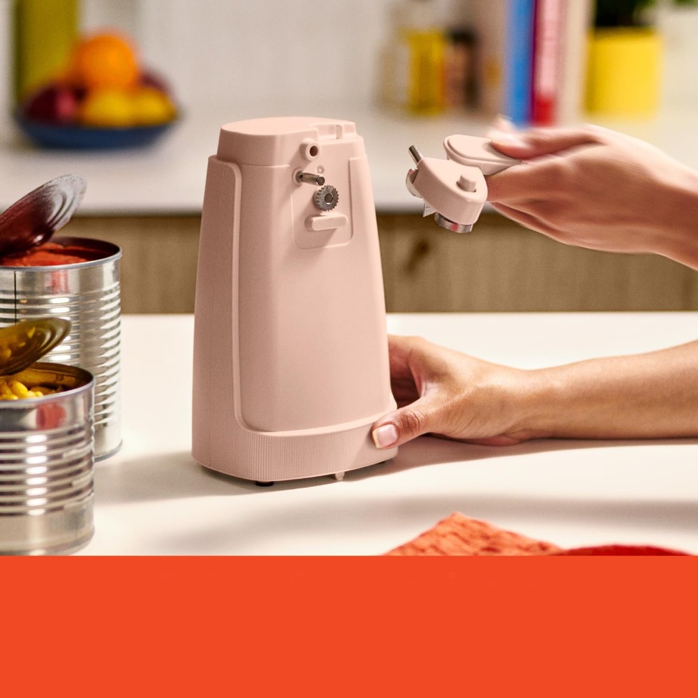 AutomaticCan Opener,Knife Sharpener,Cord Storage,Easy Clean,Stainless Blade,Pink