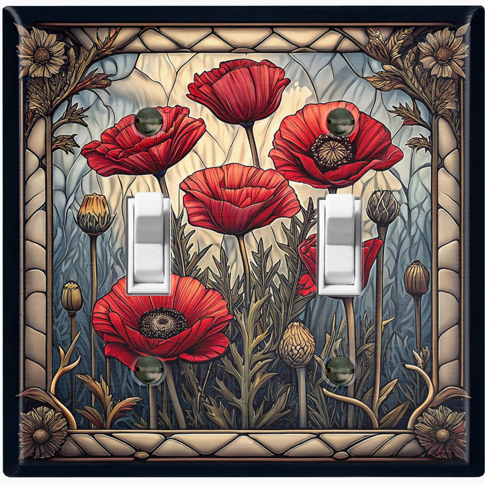 Metal Light Switch Outlet Cover Decorative Wall Plate Red Poppy Flowers EFW114