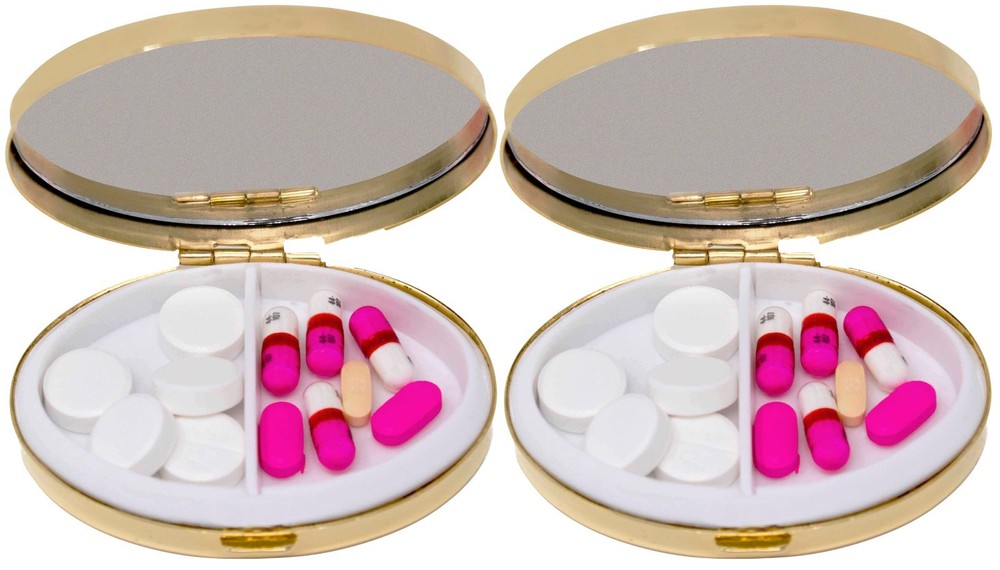 Set of 2 Oval-Shaped Compact Pill Box With 2 Compartments
