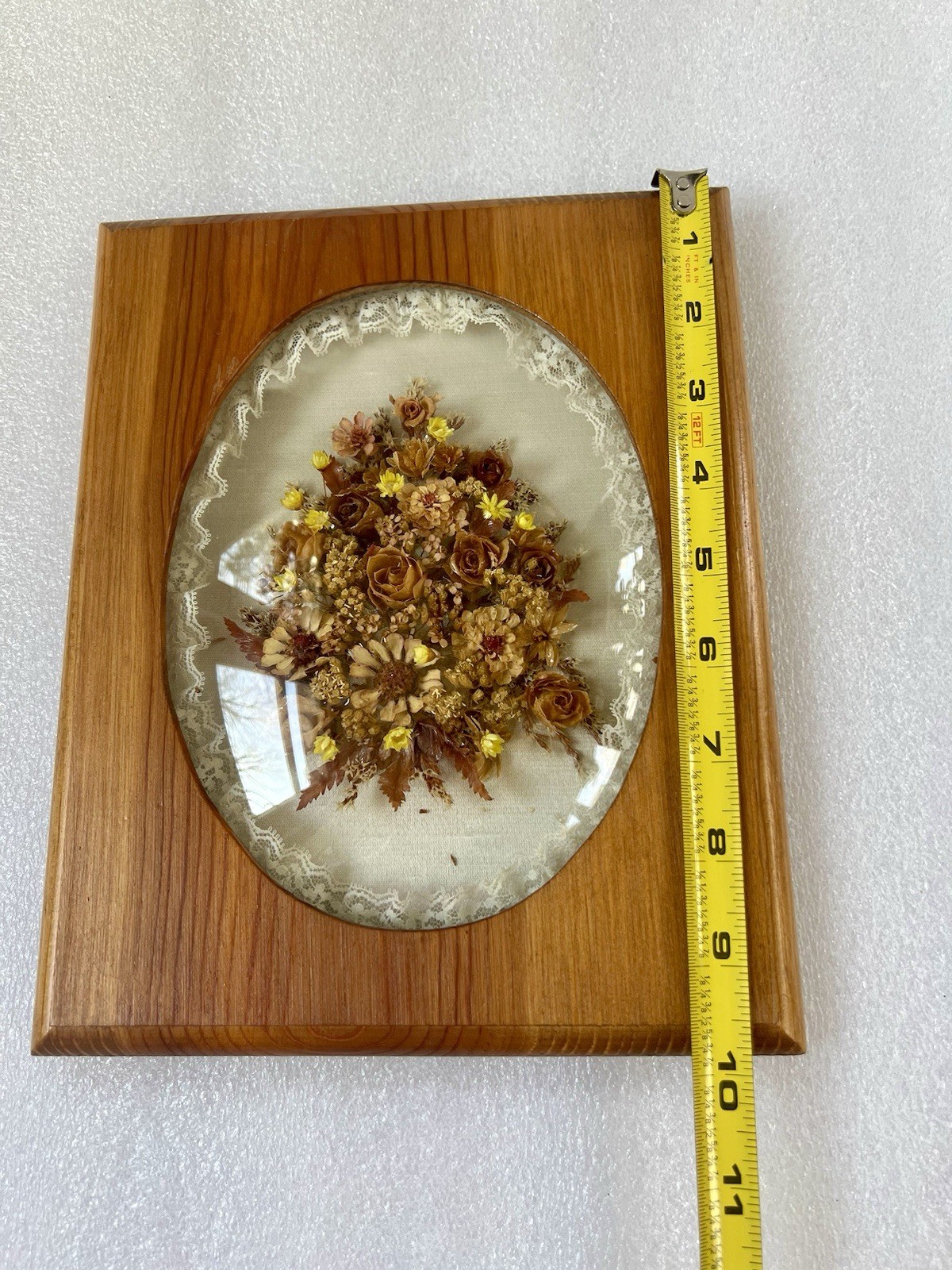 Vintage Handmade Wall Art Dried Flowers Convex Domed Glass Frame