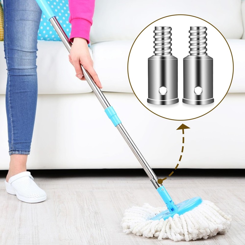 Broom Handle Threaded End, 2 Set Replacement Kit Metal Tips for 1" Silver