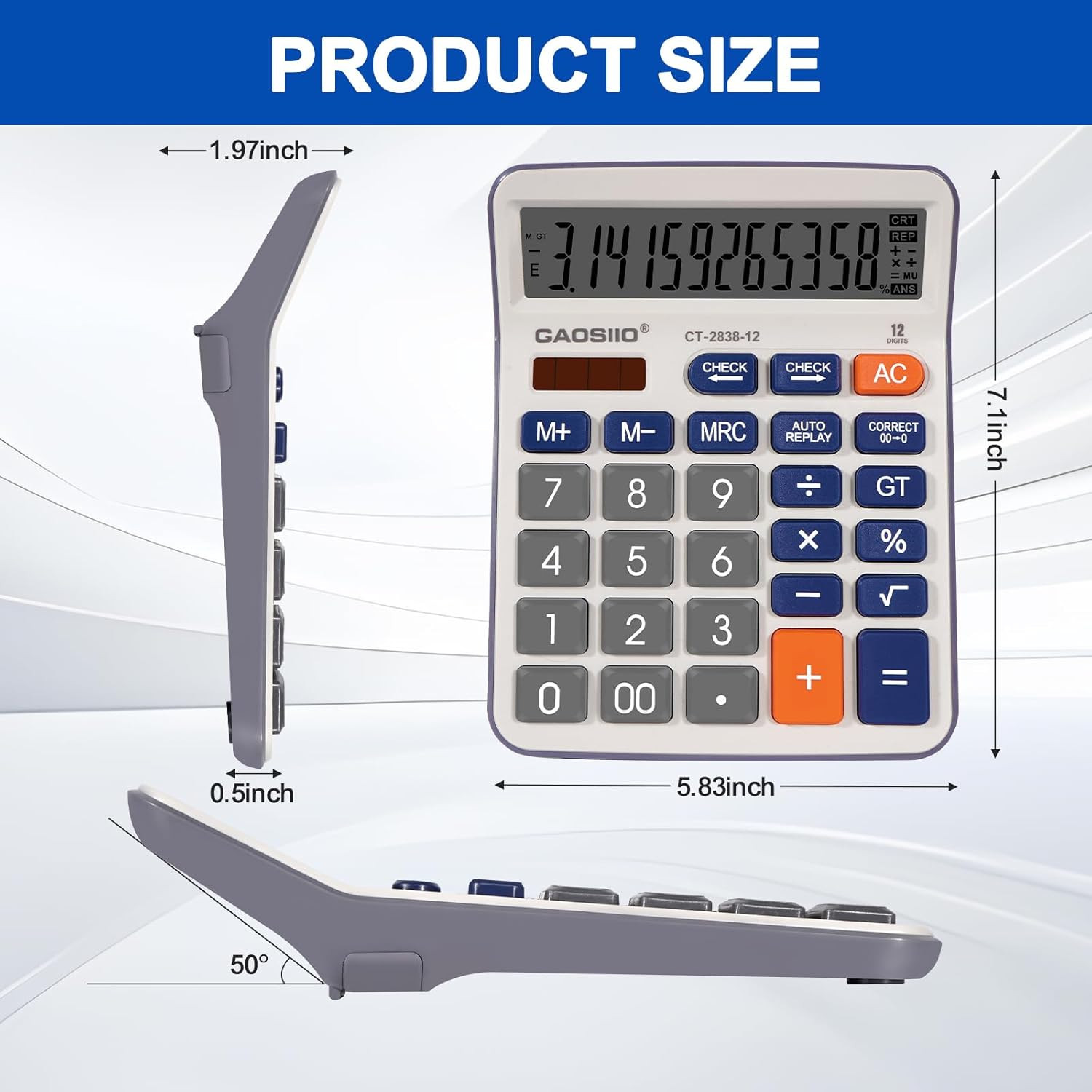 Desktop Calculator, Extra Large 5 Inch LCD Display, Desk Calculator, 12 Digits,