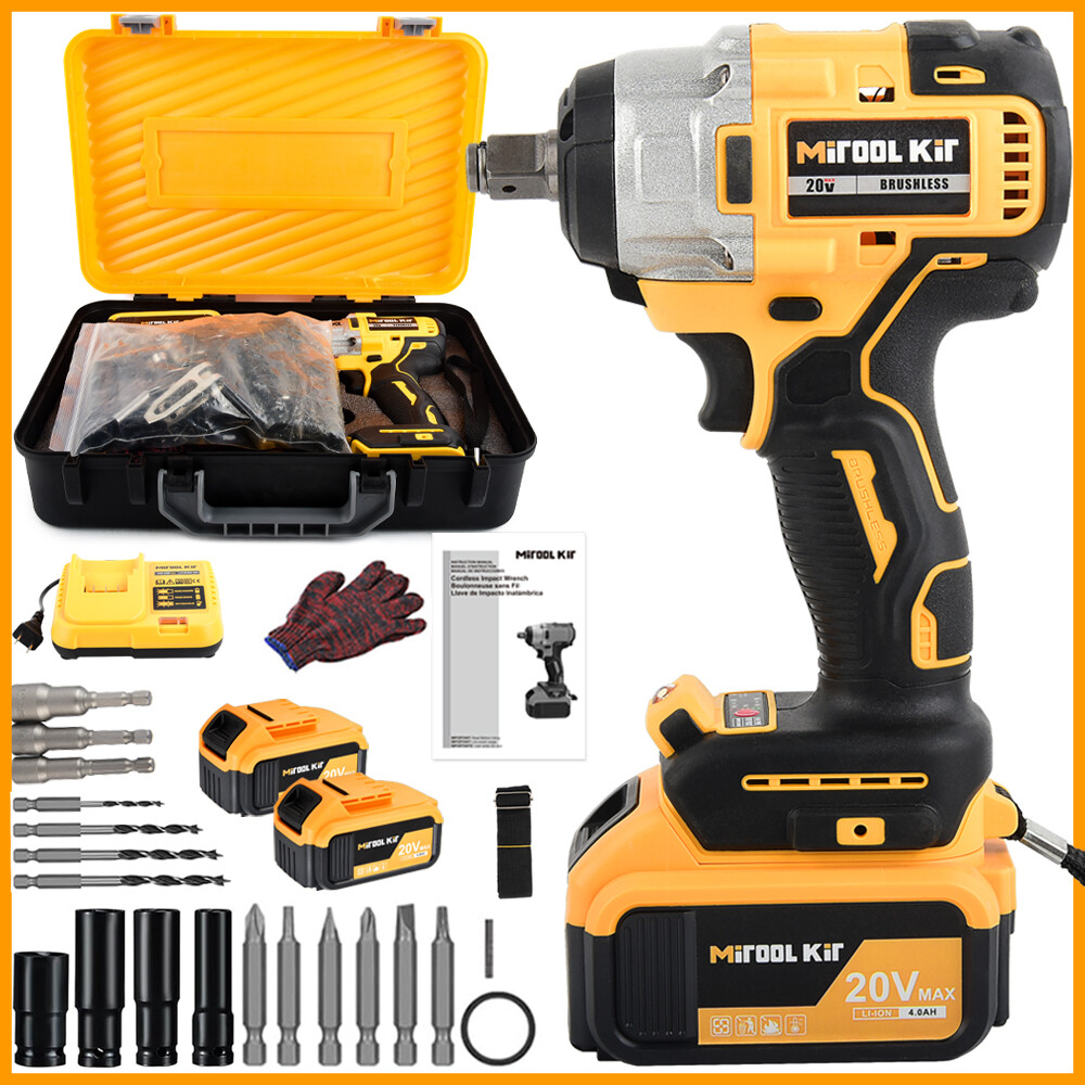 HIGH TORQUE 1/2" IMPACT WRENCH BRUSHLESS CORDLESS BATTERY IMPACT GUN KIT -Yellow
