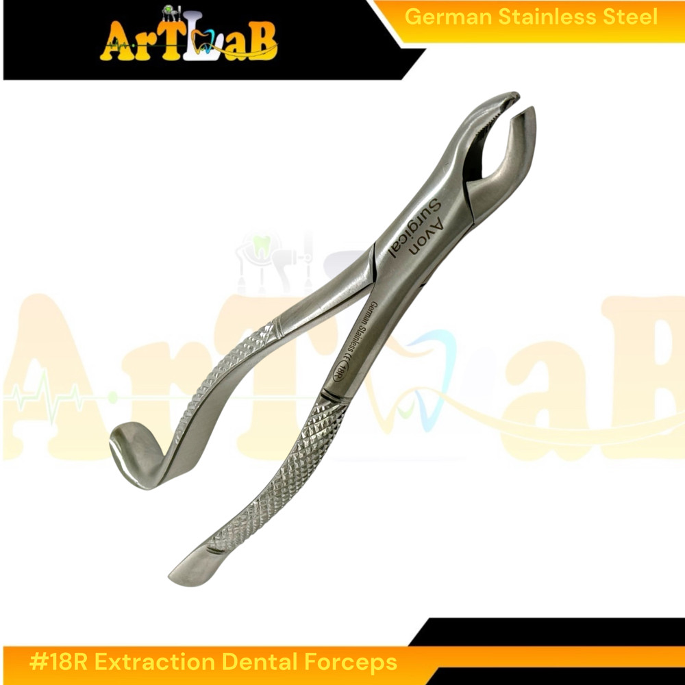 Upper First & Second Molar Extractig Forceps w/ Serrated Jaw, Hook Handle #18R