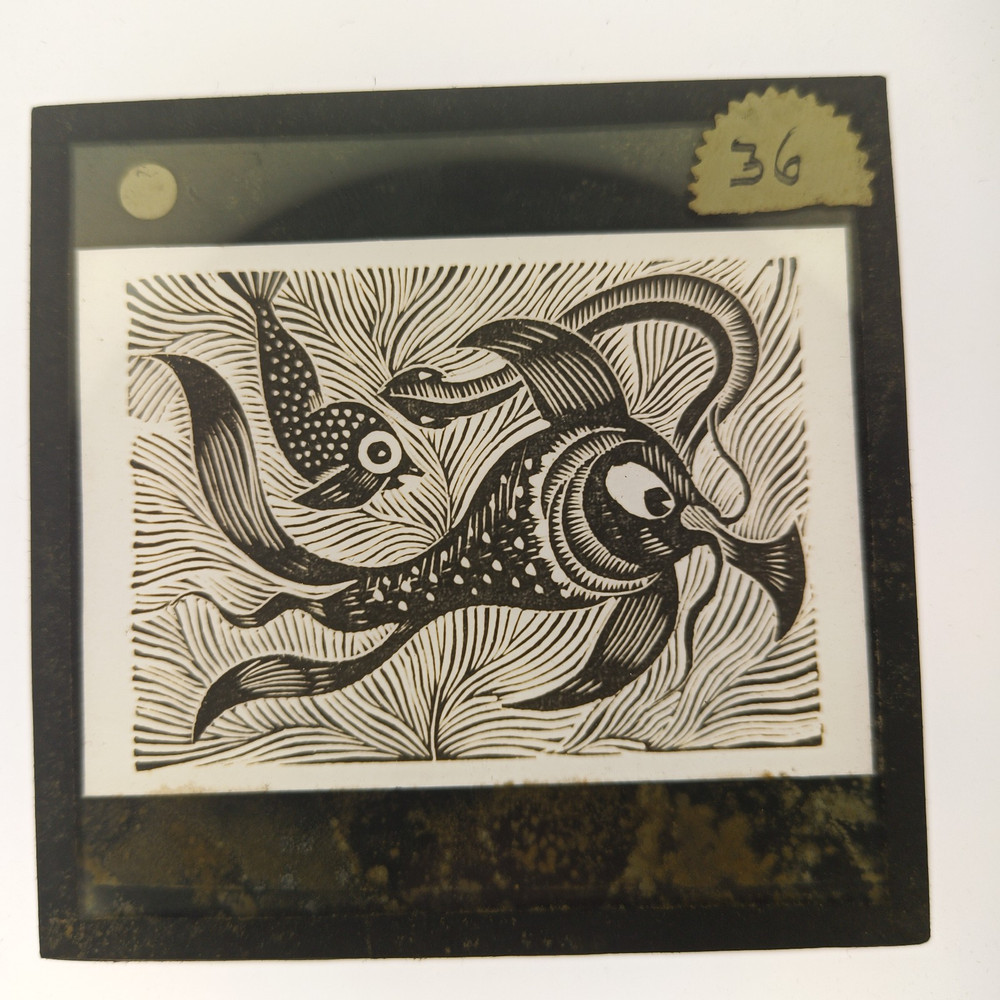 Antique Magic Lantern Slide – Stylised Fish Design – Modernist Art Image
