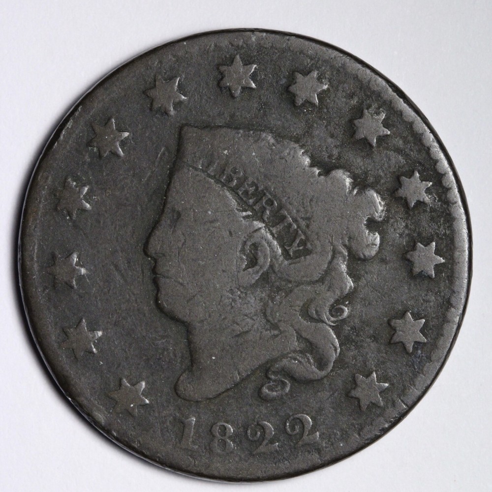 1822 Coronet Head Large Cent  CHOICE VG/FINE E112 JNP
