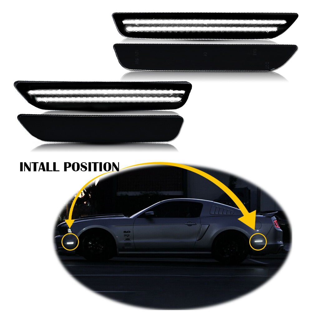 For 2010-2014 Ford Mustang Smoked Lens Front & Rear LED Side Marker Lights 4PCS