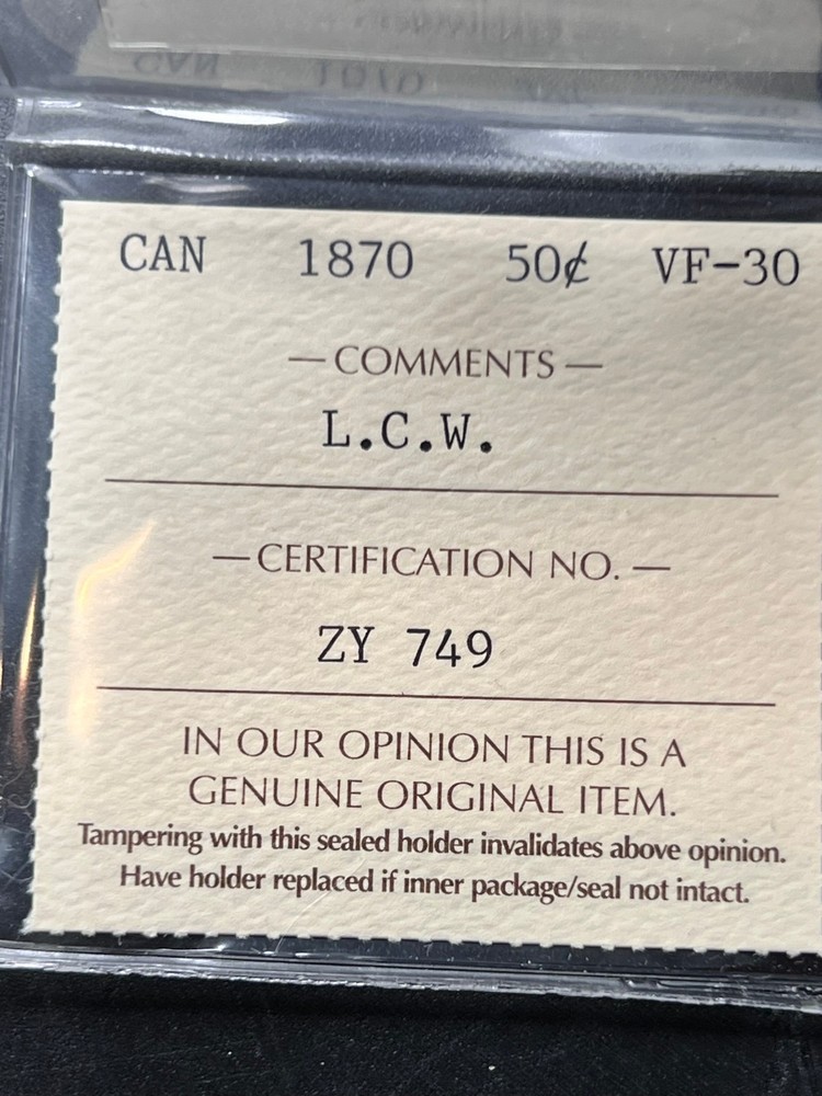 1870 Canada 50 Cent LCW ICCS Graded VF-30