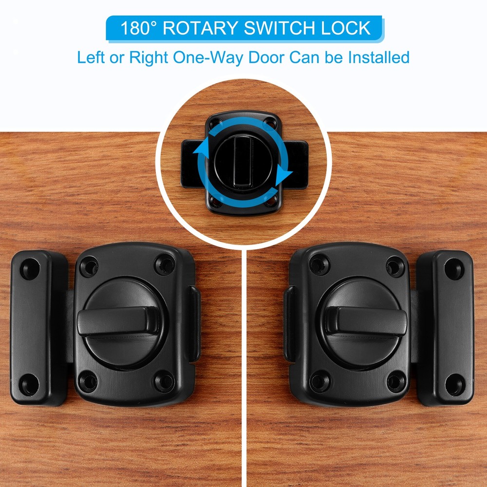 Rotary Bolt Latch 180 Degree Switch Barn Door Safety Inside Lock Silver