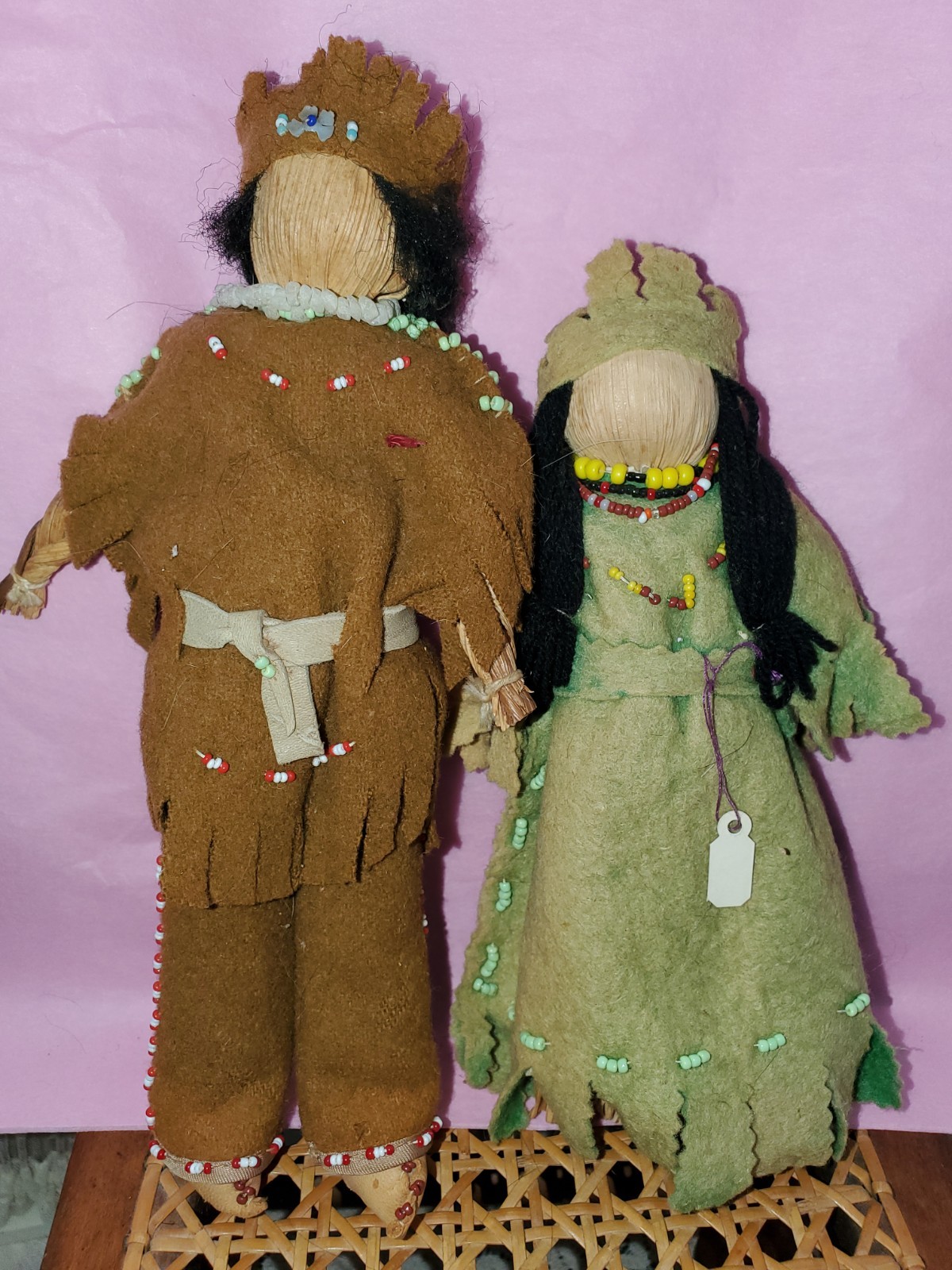 Iroquois Indian Cornhusk Doll Beaded Leather Authentic Native American Craft