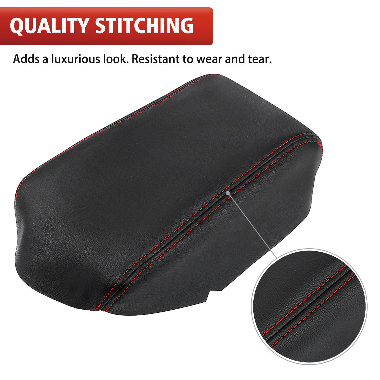 Fits 2011-2019 Ford Explorer Leather Center Console Lid Armrest Cover Red Stitch