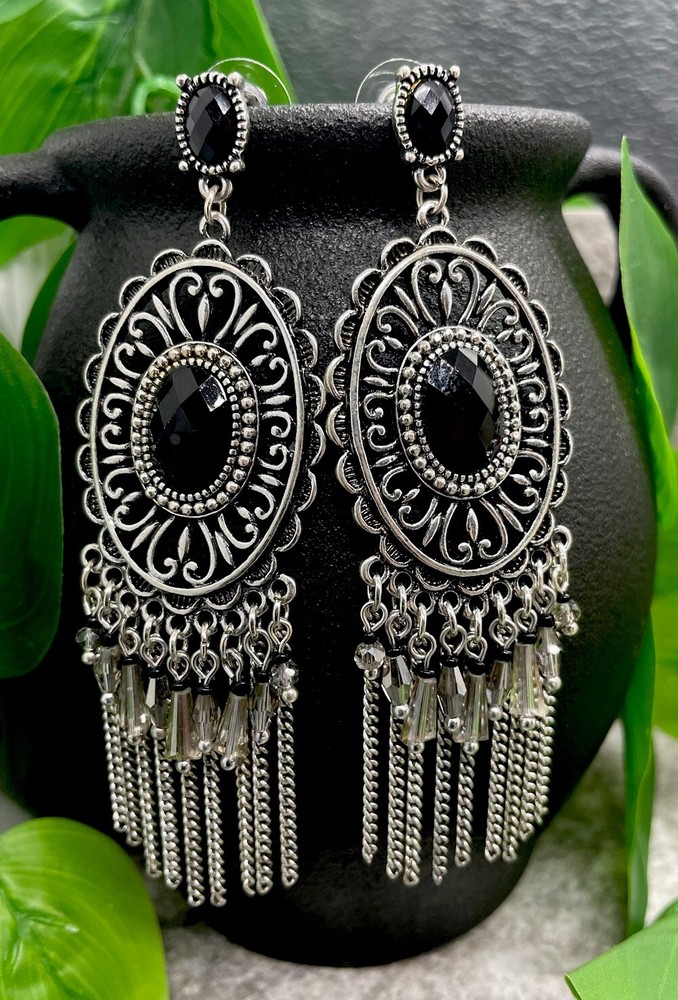 3” Silver-tone Earring Set Boho Bead Retro Drop Dangle New Free Ship B1229