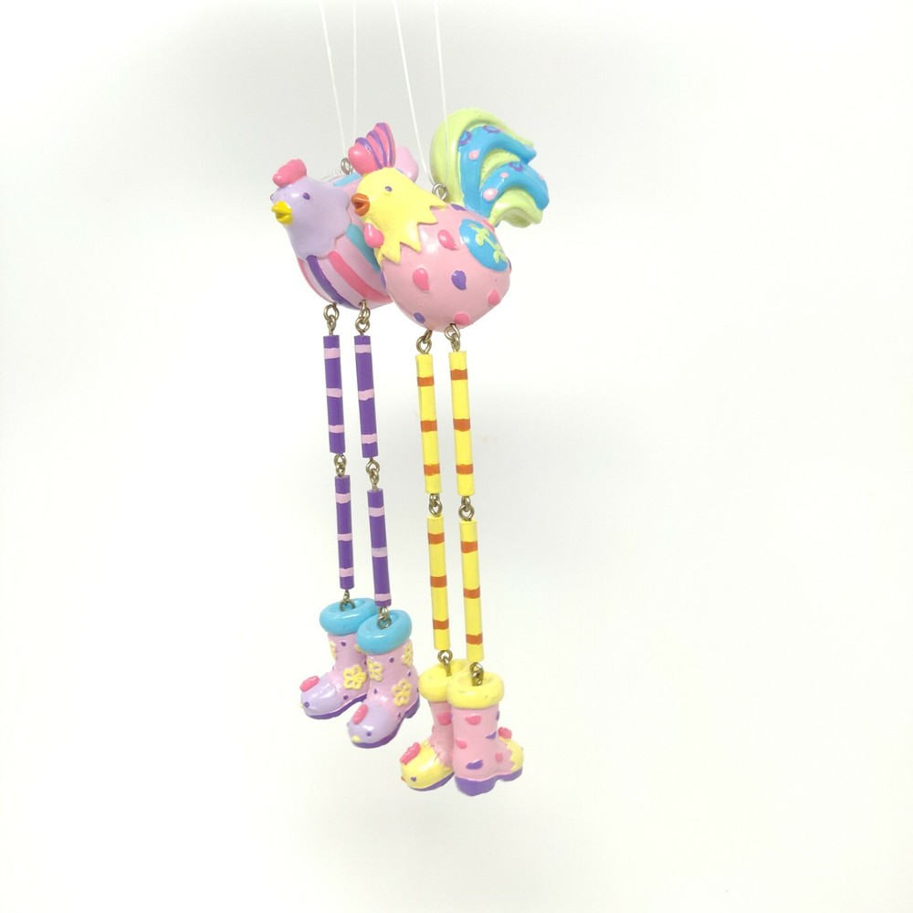 2 Hanging Easter Ornaments Chick w/ Long Dangling Legs Fun Spring Easter Decor
