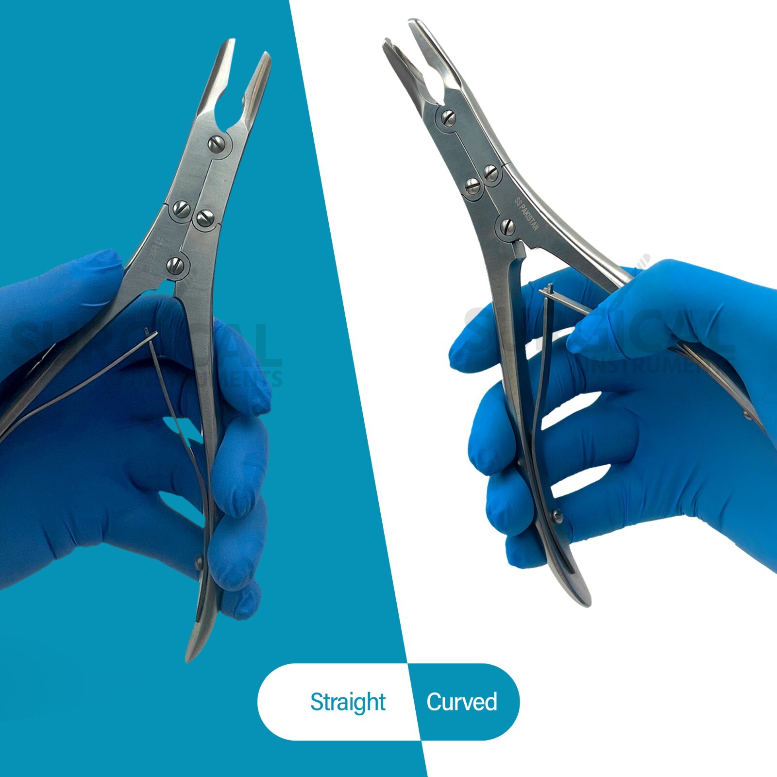 Set of 2 Pcs Ruskin Bone Rongeur 7.50" Straight & Curved 5mm Bite Double Action