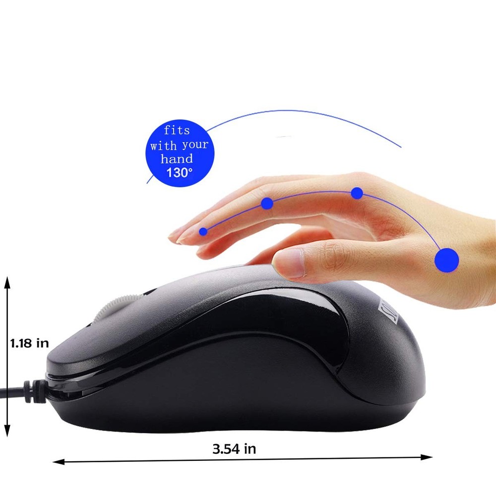 SOON GO Mini USB Wired Mouse for Laptop, Office, 1 count, Blacksinge